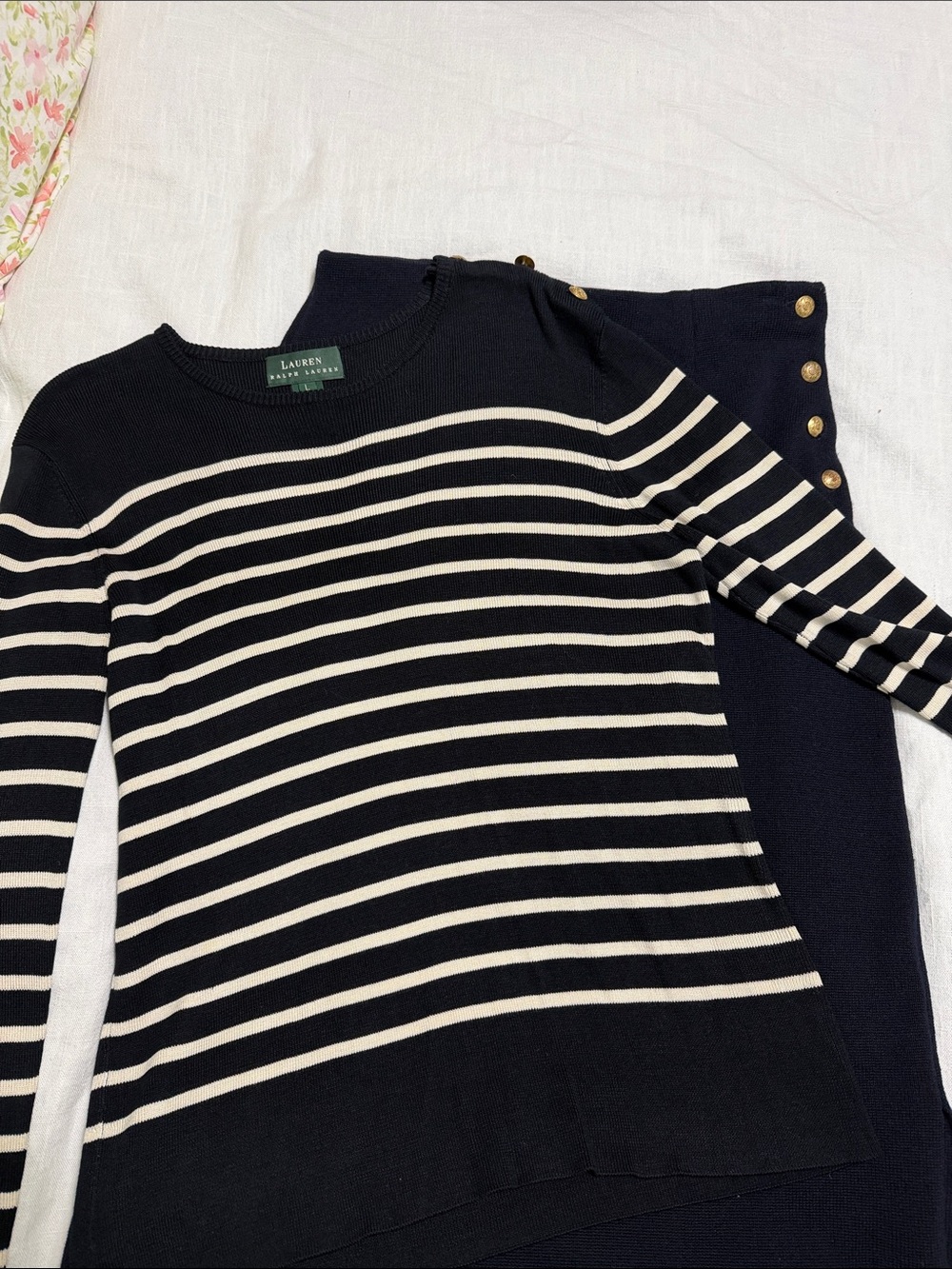 Lauren Ralph Lauren Navy & Cream Striped Crewneck Sweater and Skirt